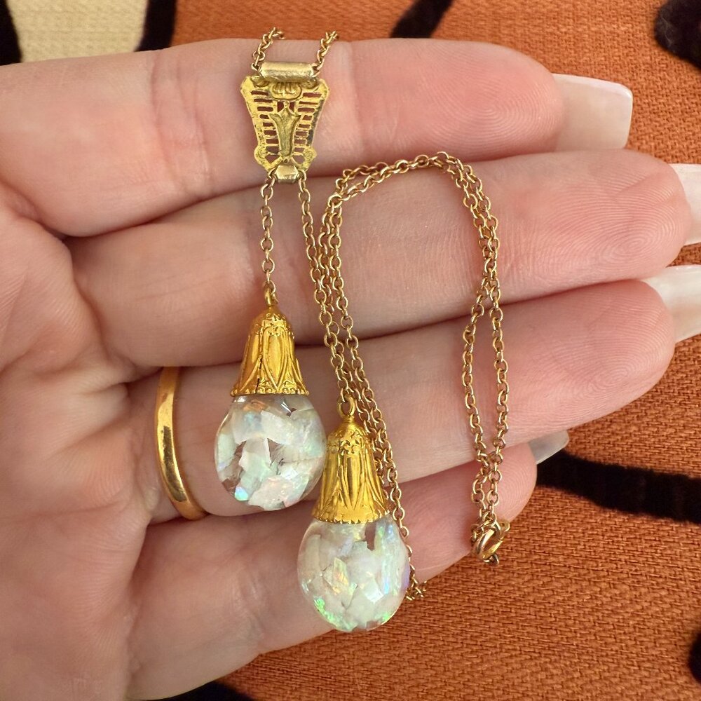 Vintage RARE 14K Gold Original HORACE WELCH Double Floating Opal 16" Necklace